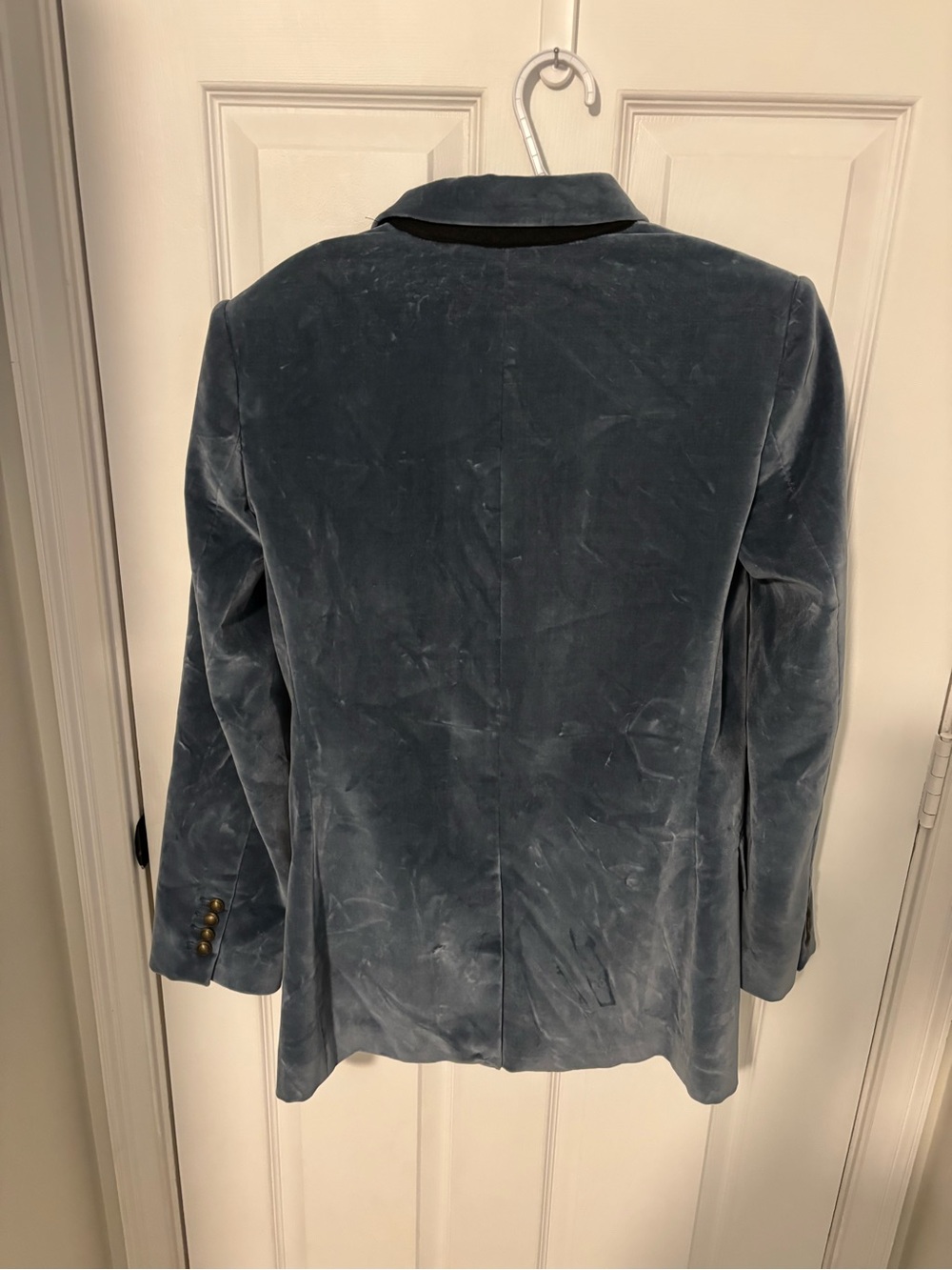 FRAME Double-Breasted Cotton-Blend Velvet Blazer Blue with Gold Accents Size 6 - Picture 10 of 15